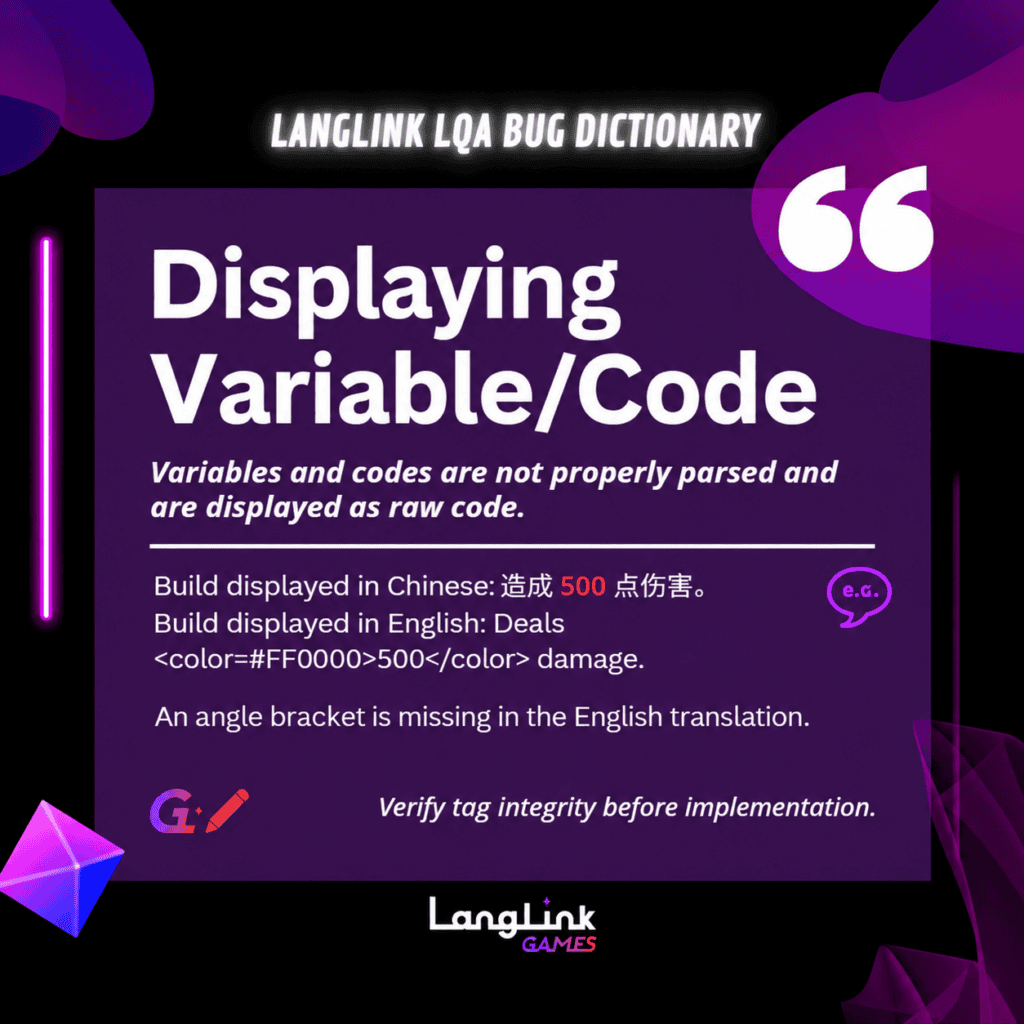 LQA Bug Dictionary Displaying Variable