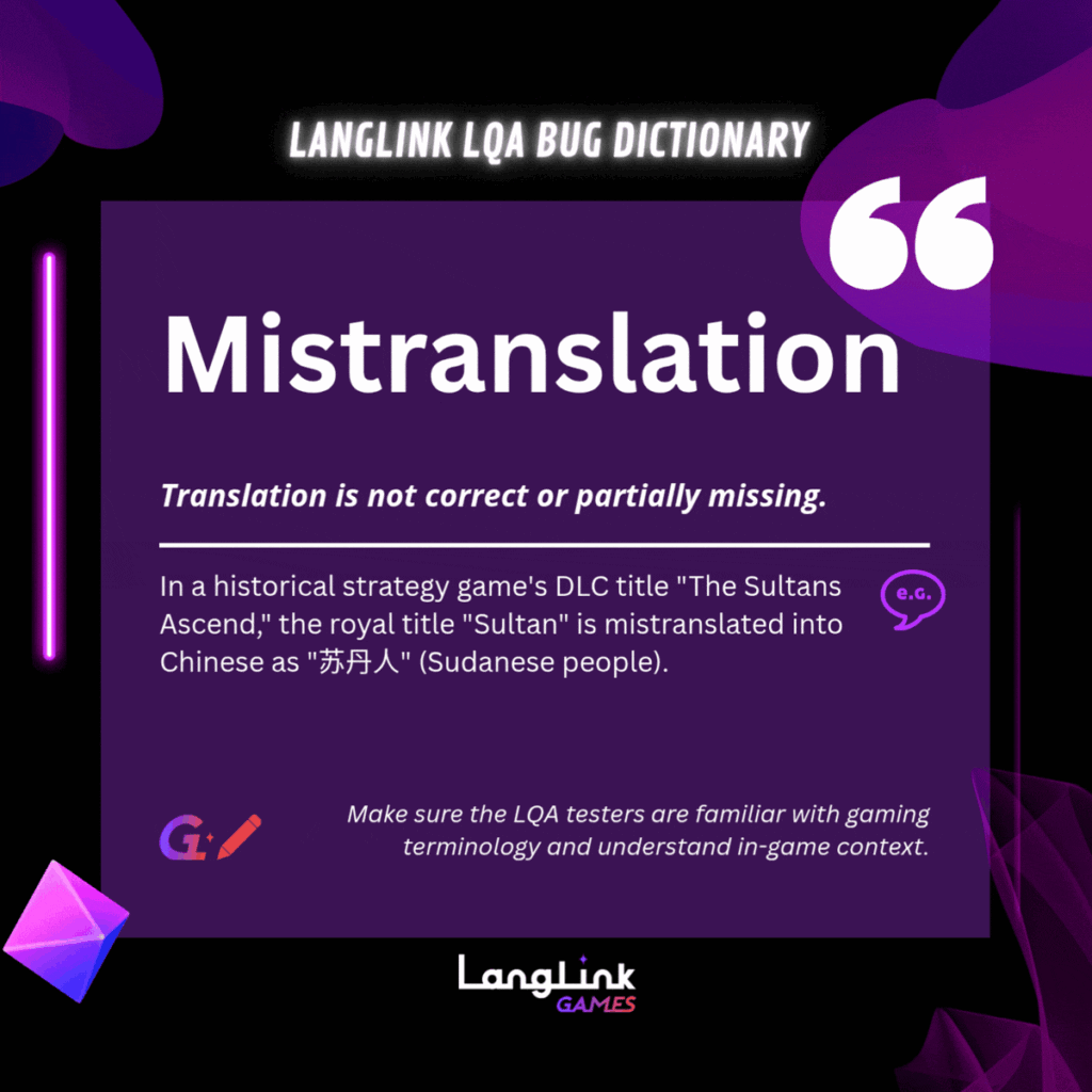 LangLink LQA Bug Dictionary Mistranslation